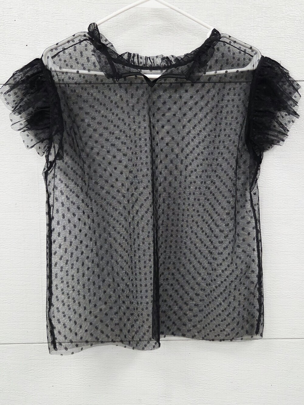 Sheer Polka Dot Ruffle Sleeve Top - Black Large - Picture 3 of 6
